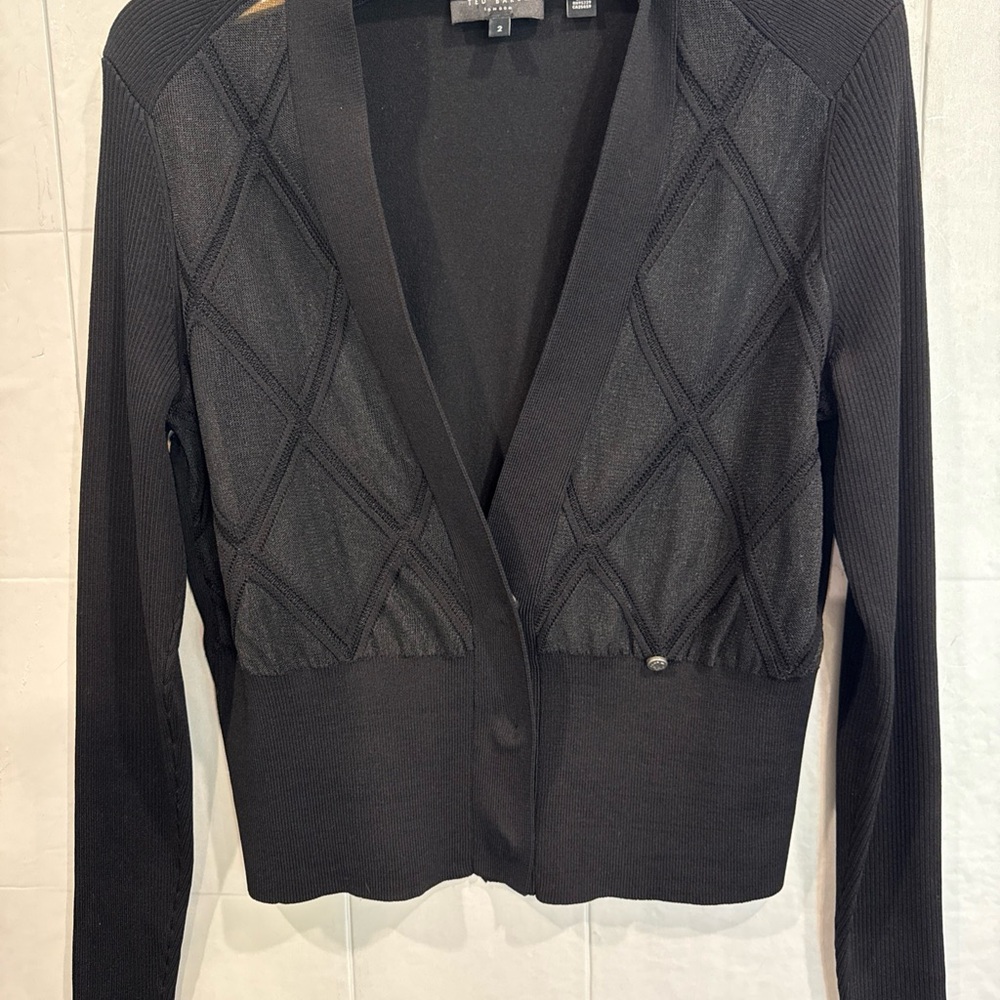 Ted Baker Joannei Black Front Snap Cropped Cardigan Sweater Size 2 (Fits 6-8)
